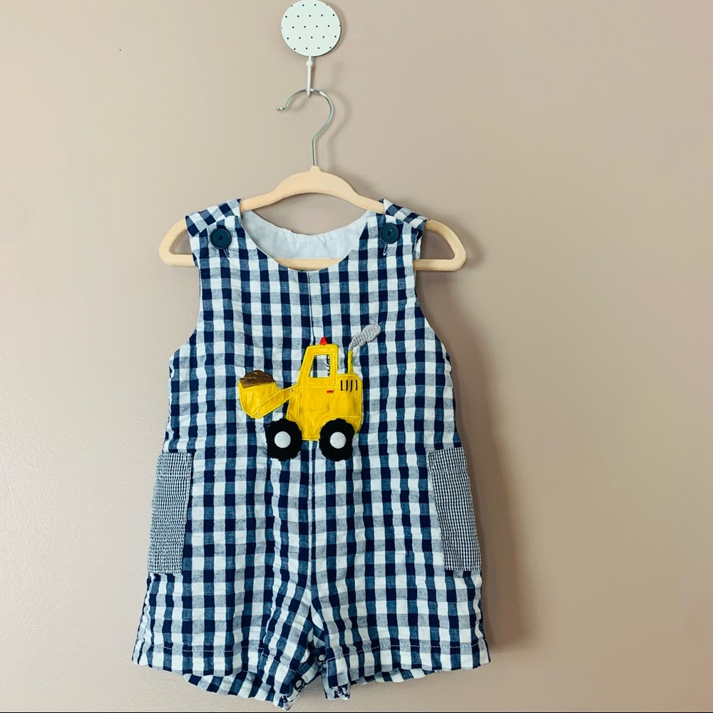Toddler boy gingham one piece 🚜